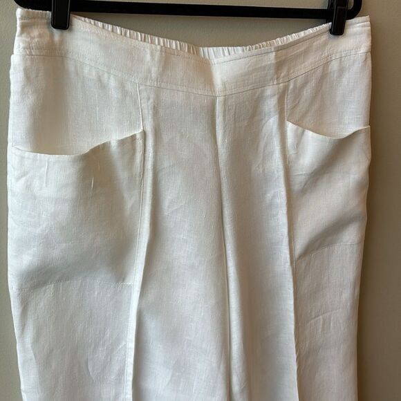 Cousin Earl Large white linen pants cropped elastic waist - Picture 2 of 5